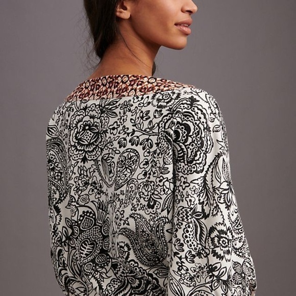 Nwt Anthropologie Samia Top Blouse Women’s tee boho Cotton Black White new - Picture 8 of 13
